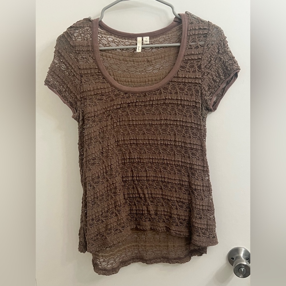 Brown lace Frenchi top. Size small